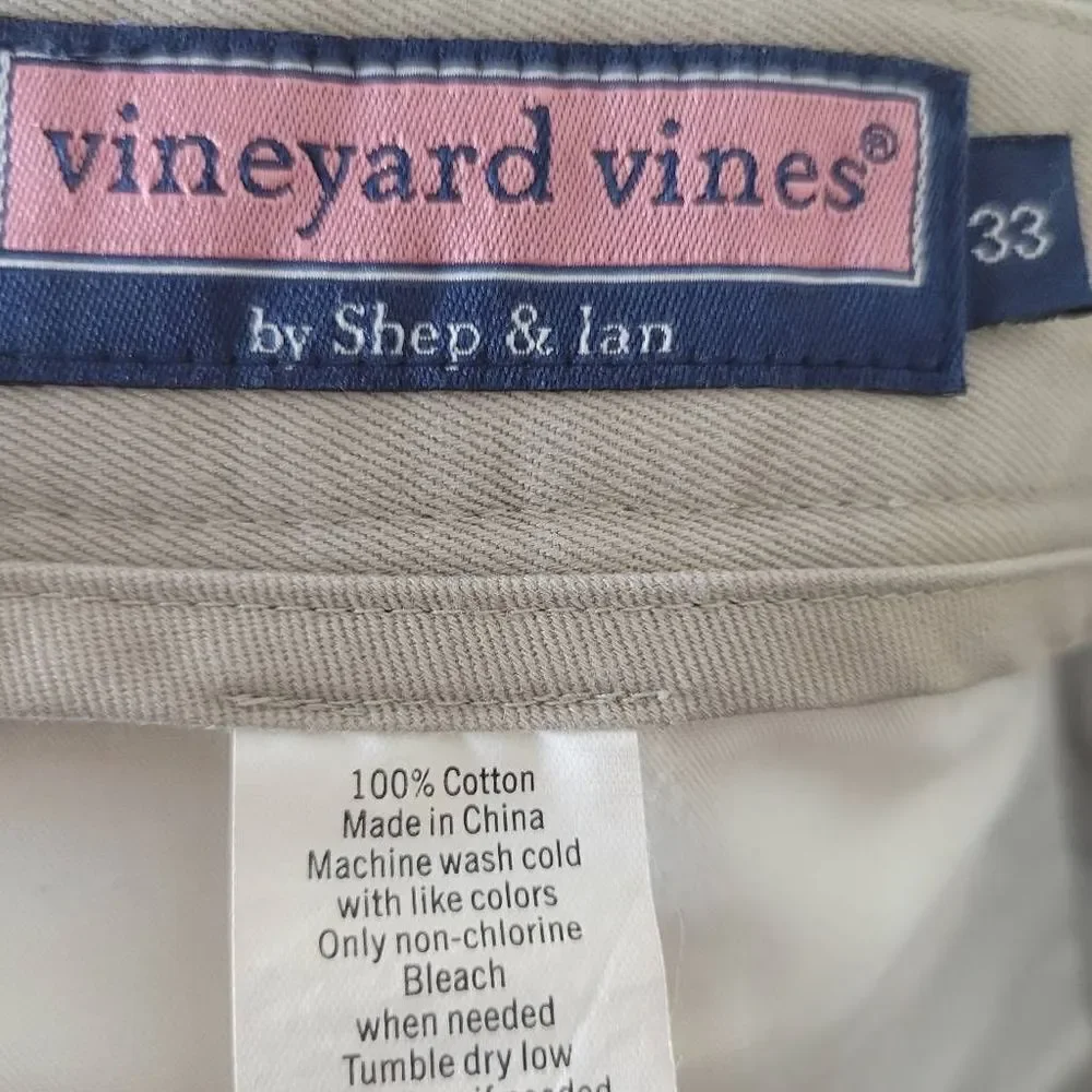 Vineyard Vines Mens Khaki Cotton Club Shorts Flat Front Waist 33